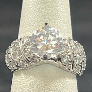 Ornate CZ Solitaire Sterling Silver Ring